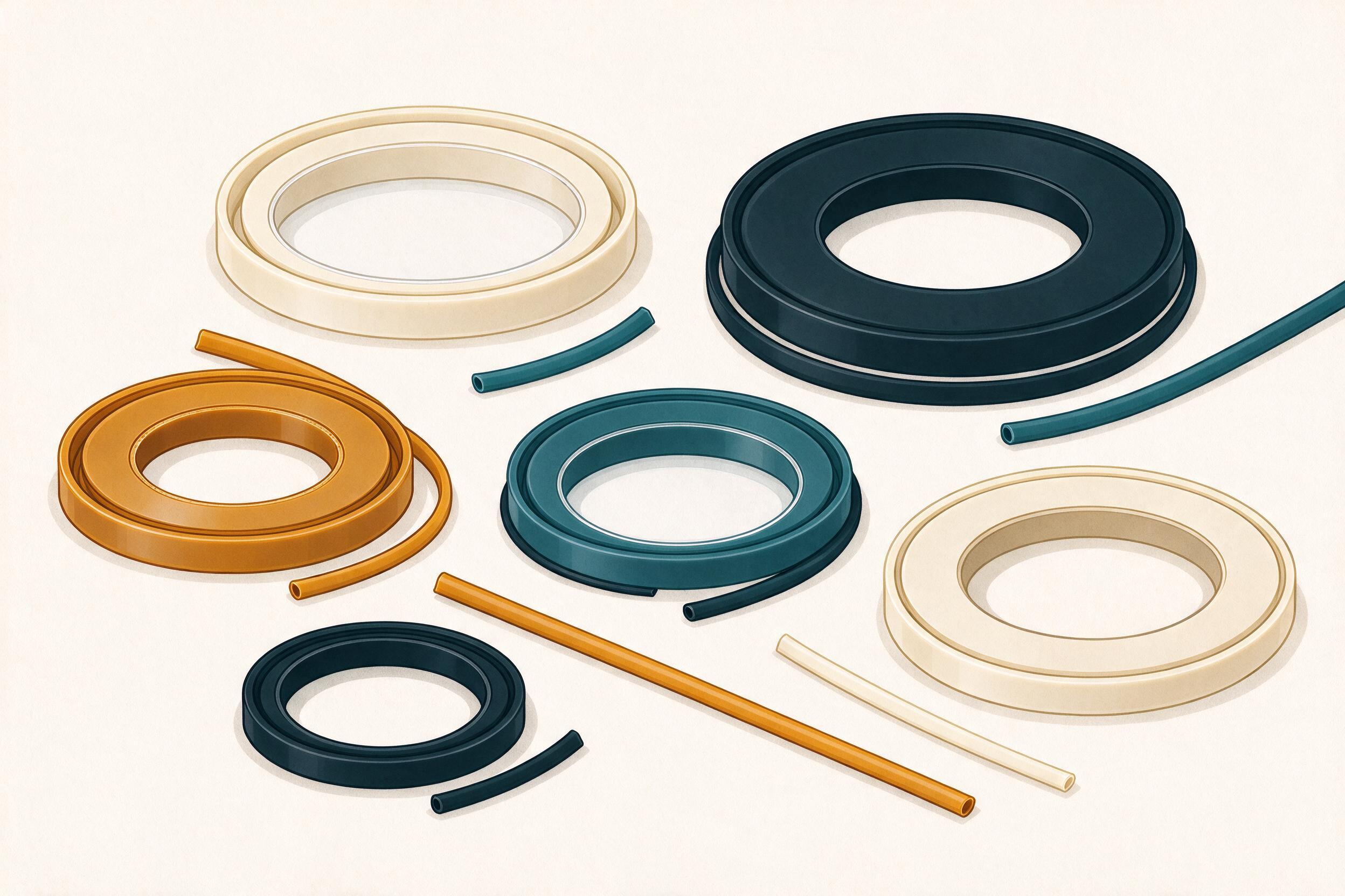 Illustrative flat illustration of blank heat-shrink sleeves (illustrative, not a photograph)