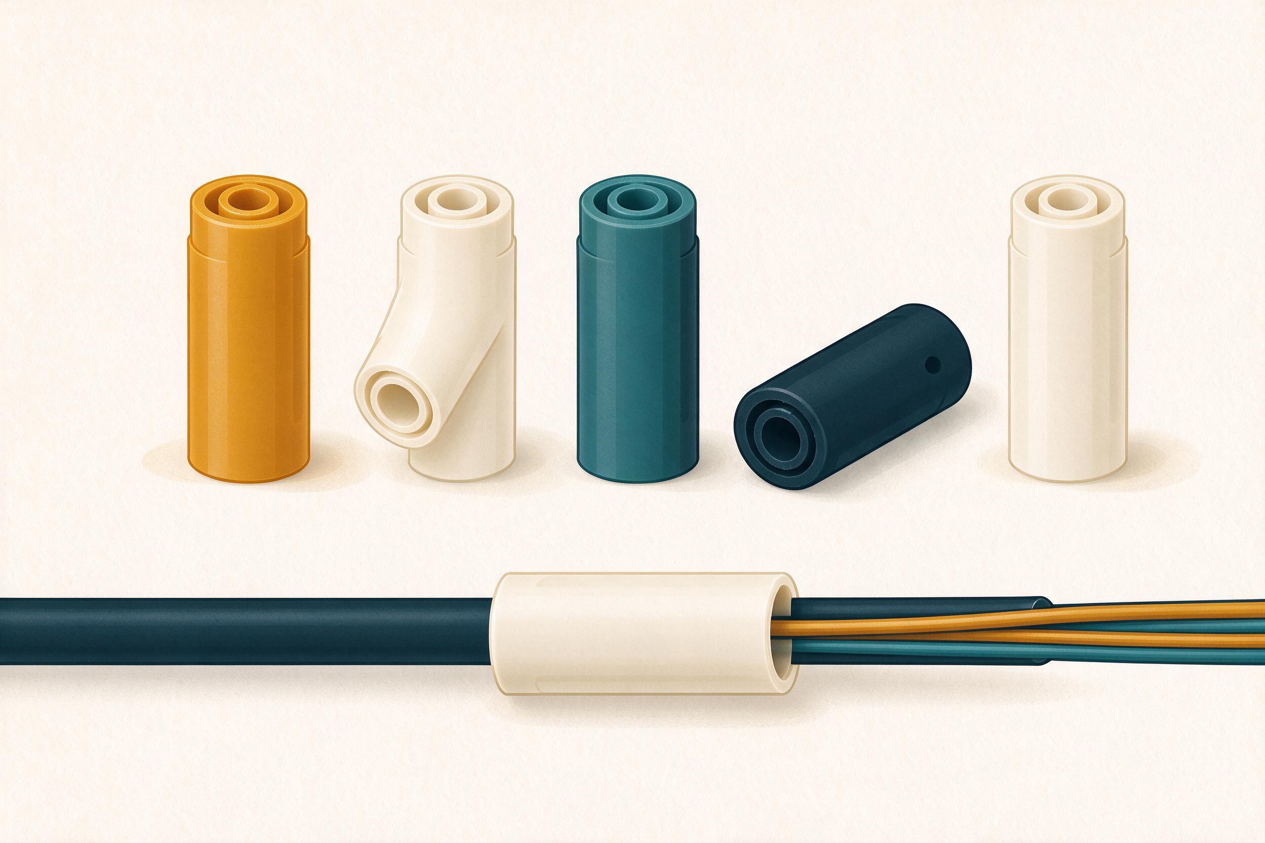 Illustrative flat illustration of blank hollow wire marker sleeves (illustrative, not a photograph)