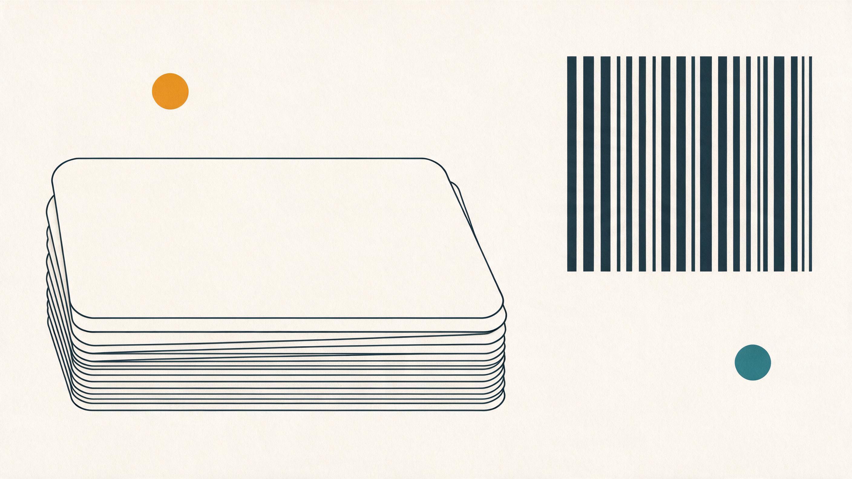 Illustrative flat illustration of wide blank labels and a barcode bar pattern (illustrative, not a photograph)